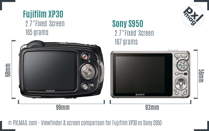 Fujifilm XP30 vs Sony S950 Screen and Viewfinder comparison