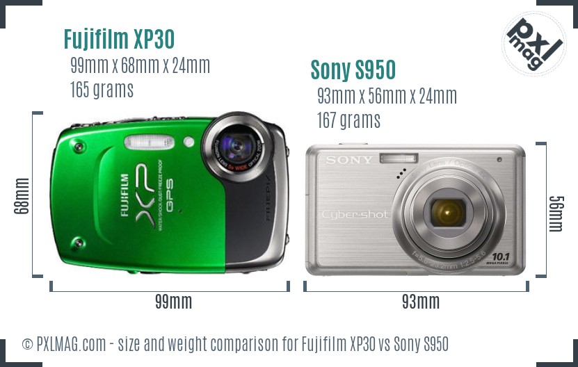 Fujifilm XP30 vs Sony S950 size comparison