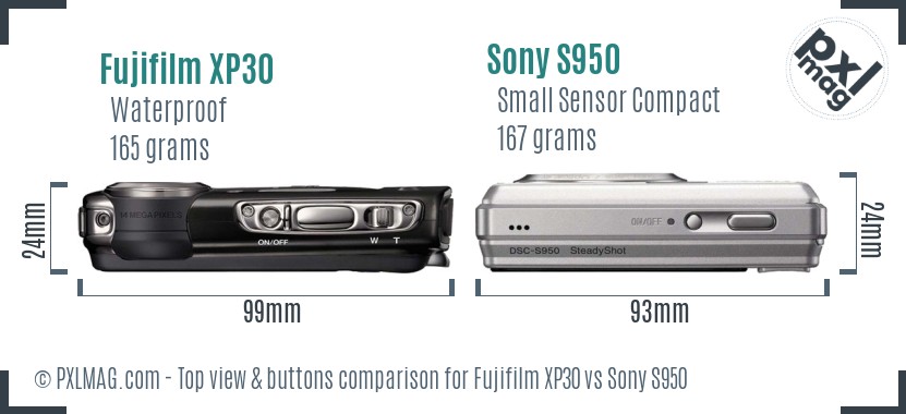 Fujifilm XP30 vs Sony S950 top view buttons comparison