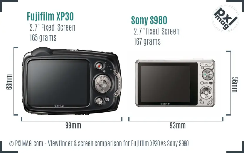 Fujifilm XP30 vs Sony S980 Screen and Viewfinder comparison