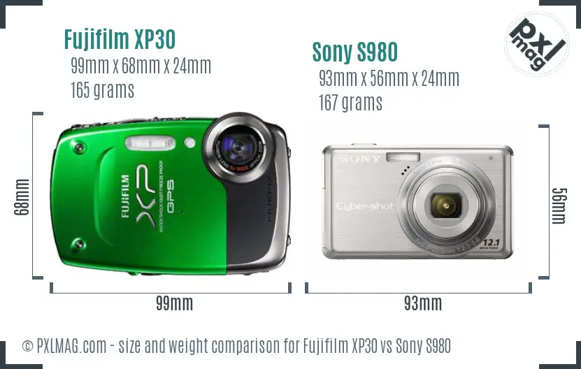 Fujifilm XP30 vs Sony S980 size comparison