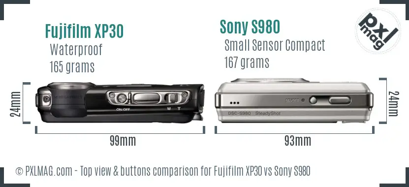 Fujifilm XP30 vs Sony S980 top view buttons comparison