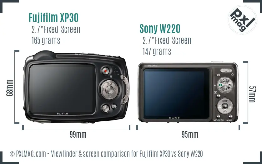 Fujifilm XP30 vs Sony W220 Screen and Viewfinder comparison