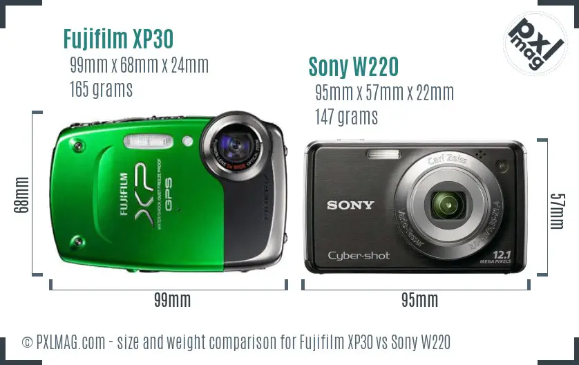 Fujifilm XP30 vs Sony W220 size comparison