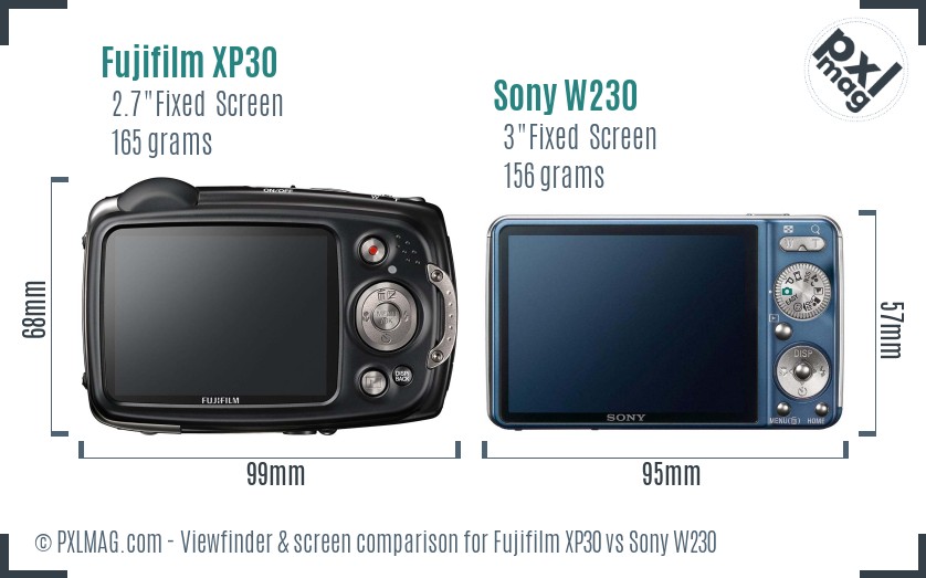 Fujifilm XP30 vs Sony W230 Screen and Viewfinder comparison