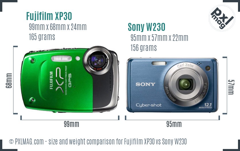 Fujifilm XP30 vs Sony W230 size comparison