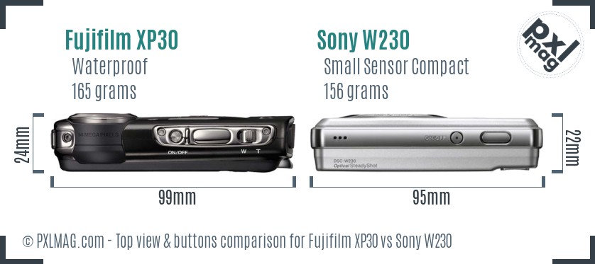 Fujifilm XP30 vs Sony W230 top view buttons comparison