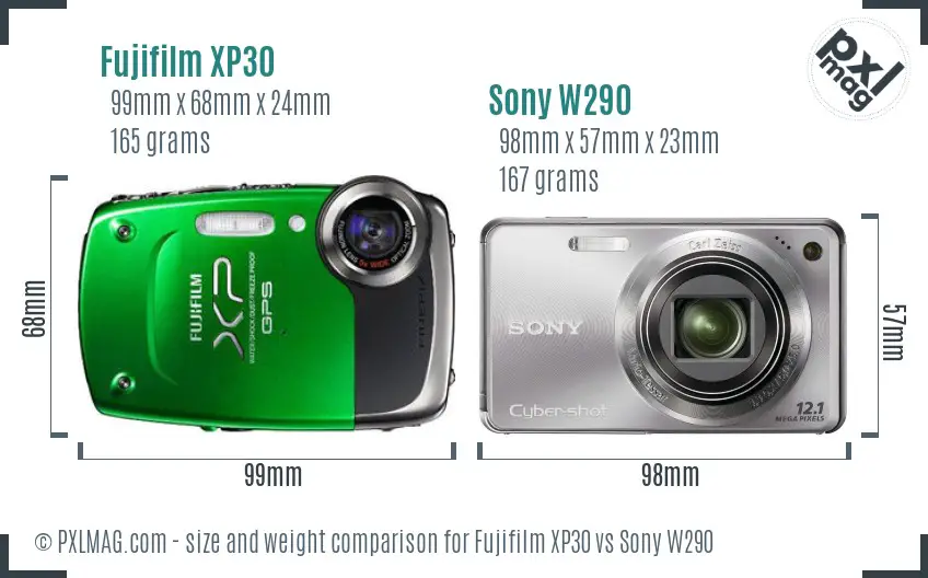 Fujifilm XP30 vs Sony W290 size comparison Fujifilm XP30 vs Sony W290 size comparison