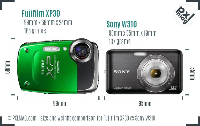 Fujifilm XP30 vs Sony W310 size comparison Fujifilm XP30 vs Sony W310 size comparison