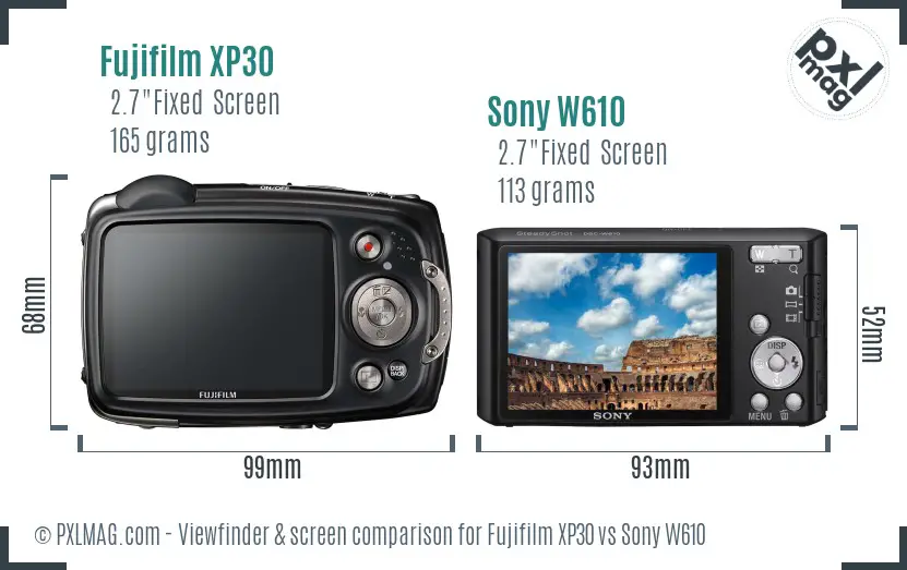 Fujifilm XP30 vs Sony W610 Screen and Viewfinder comparison Fujifilm XP30 vs Sony W610 Screen and Viewfinder comparison