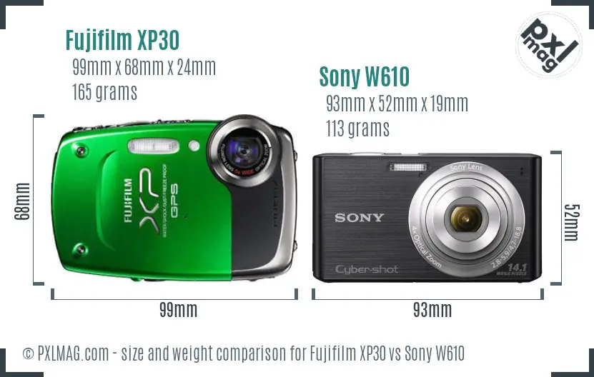 Fujifilm XP30 vs Sony W610 size comparison Fujifilm XP30 vs Sony W610 size comparison