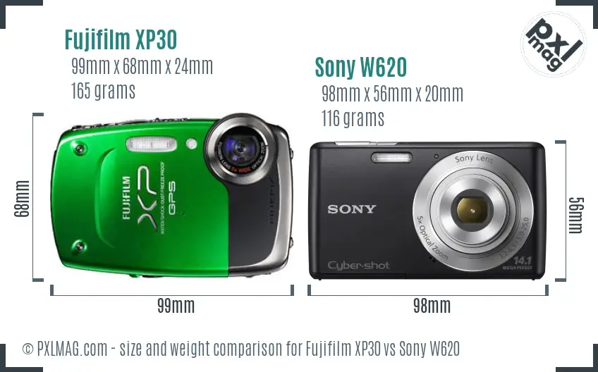 Fujifilm XP30 vs Sony W620 size comparison Fujifilm XP30 vs Sony W620 size comparison