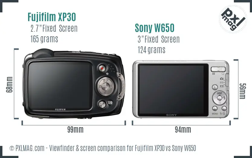 Fujifilm XP30 vs Sony W650 Screen and Viewfinder comparison