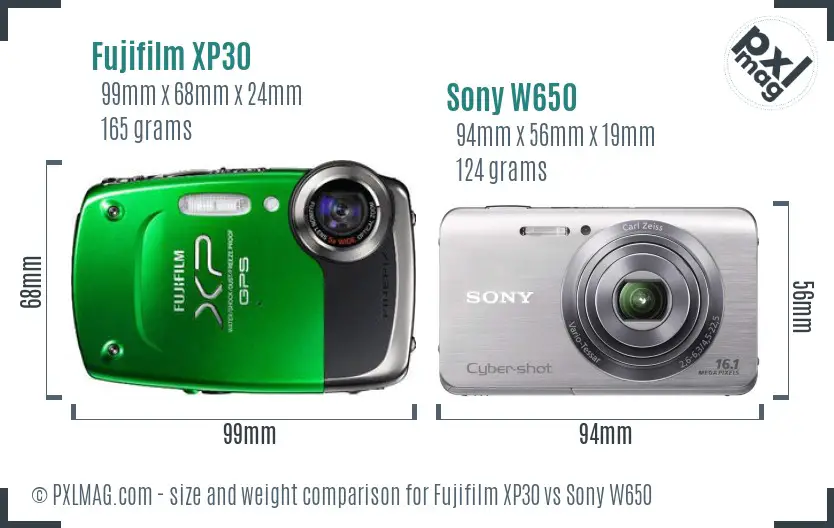 Fujifilm XP30 vs Sony W650 size comparison