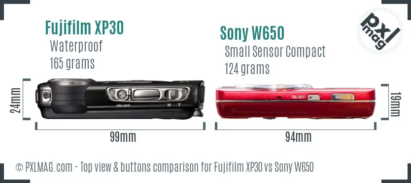 Fujifilm XP30 vs Sony W650 top view buttons comparison