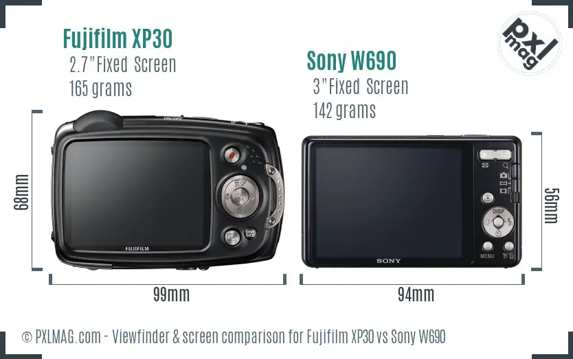 Fujifilm XP30 vs Sony W690 Screen and Viewfinder comparison