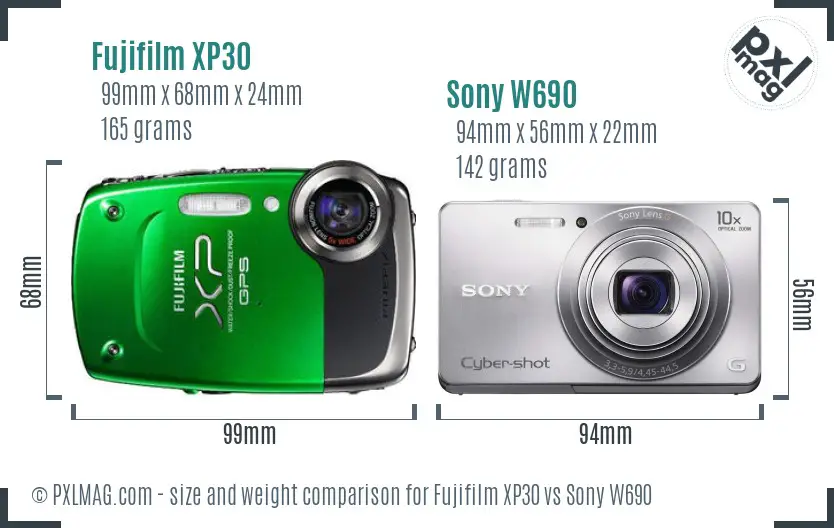 Fujifilm XP30 vs Sony W690 size comparison