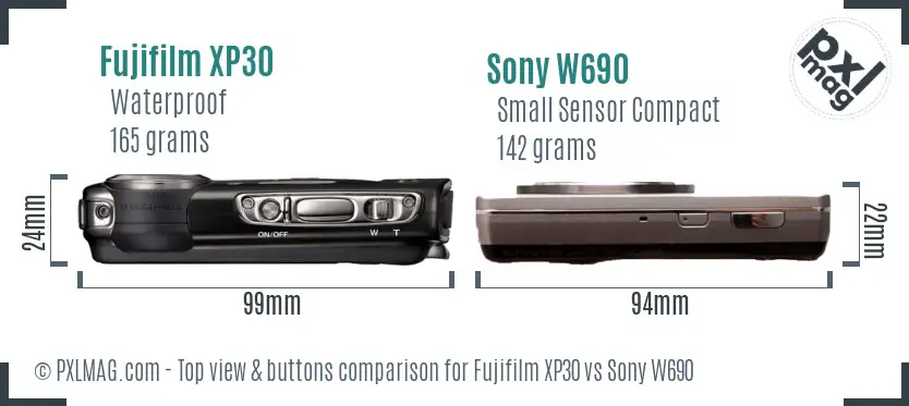 Fujifilm XP30 vs Sony W690 top view buttons comparison