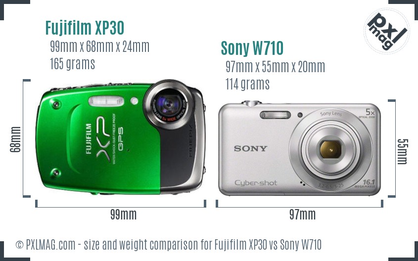 Fujifilm XP30 vs Sony W710 size comparison