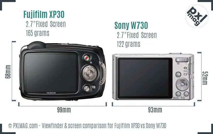 Fujifilm XP30 vs Sony W730 Screen and Viewfinder comparison