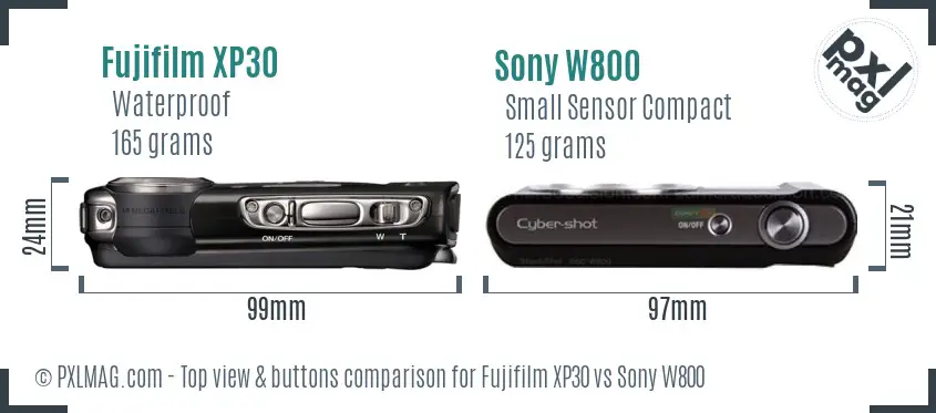 Fujifilm XP30 vs Sony W800 top view buttons comparison Fujifilm XP30 vs Sony W800 top view buttons comparison