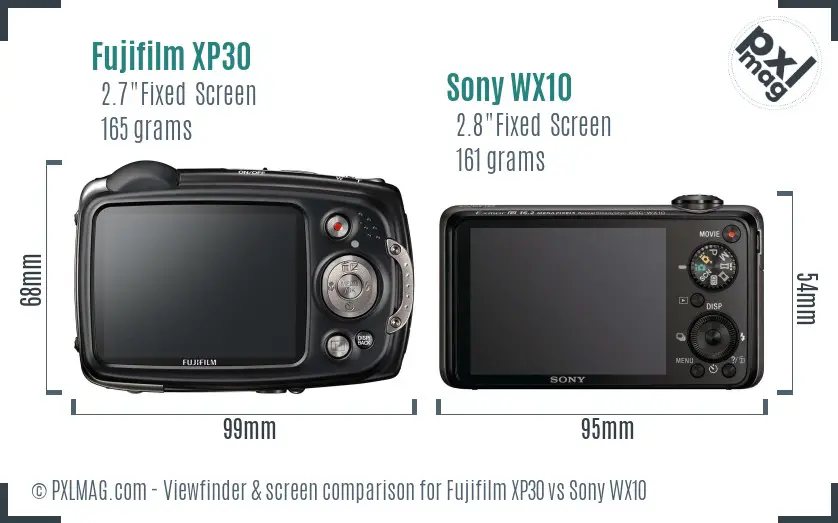 Fujifilm XP30 vs Sony WX10 Screen and Viewfinder comparison