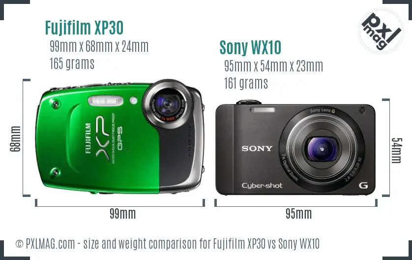 Fujifilm XP30 vs Sony WX10 size comparison