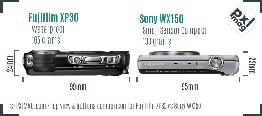 Fujifilm XP30 vs Sony WX150 top view buttons comparison Fujifilm XP30 vs Sony WX150 top view buttons comparison