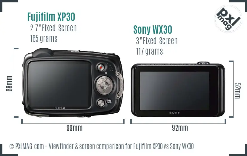 Fujifilm XP30 vs Sony WX30 Screen and Viewfinder comparison