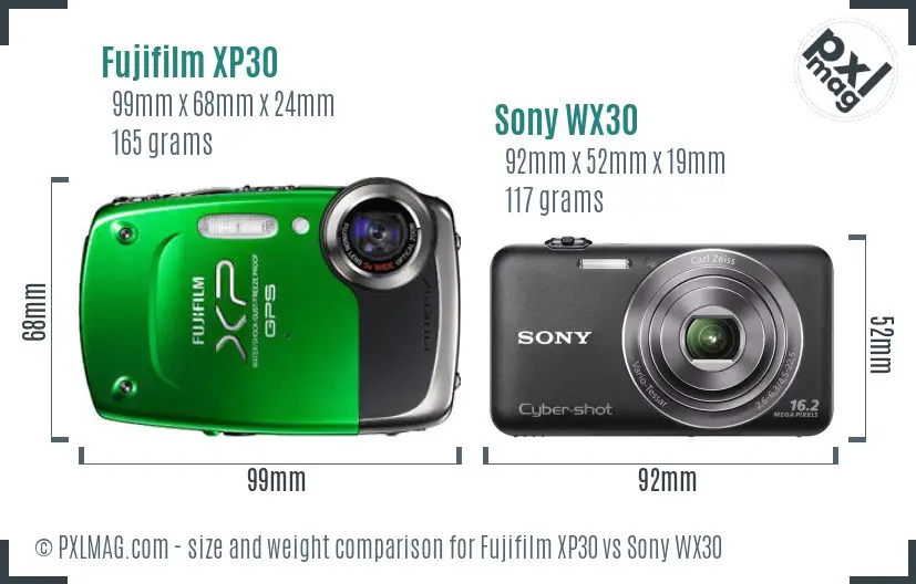 Fujifilm XP30 vs Sony WX30 size comparison