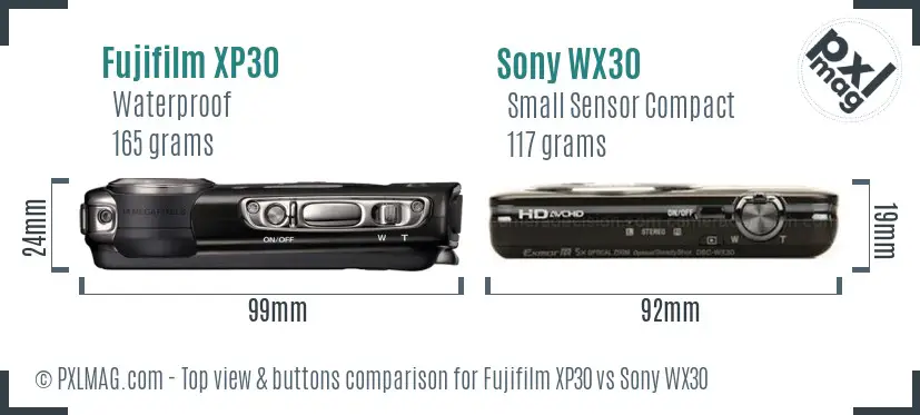 Fujifilm XP30 vs Sony WX30 top view buttons comparison