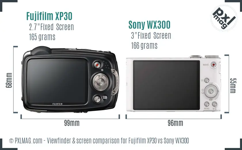 Fujifilm XP30 vs Sony WX300 Screen and Viewfinder comparison