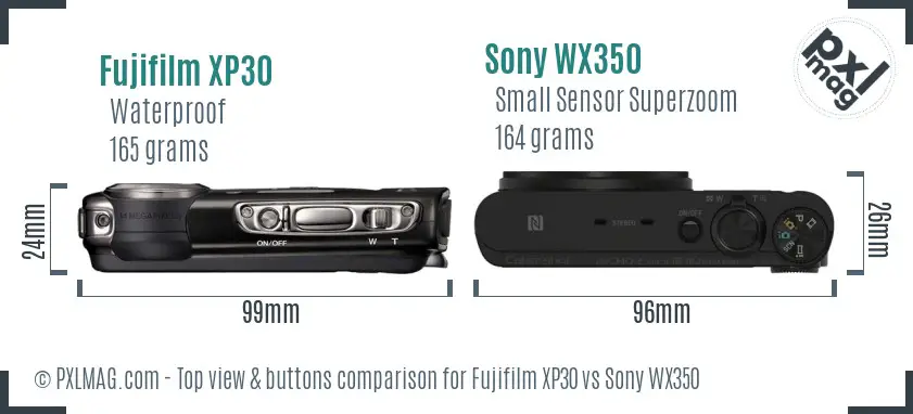 Fujifilm XP30 vs Sony WX350 top view buttons comparison