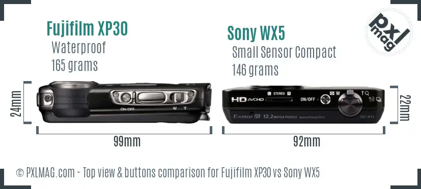 Fujifilm XP30 vs Sony WX5 top view buttons comparison