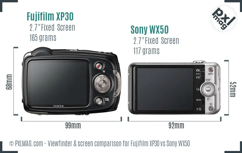 Fujifilm XP30 vs Sony WX50 Screen and Viewfinder comparison