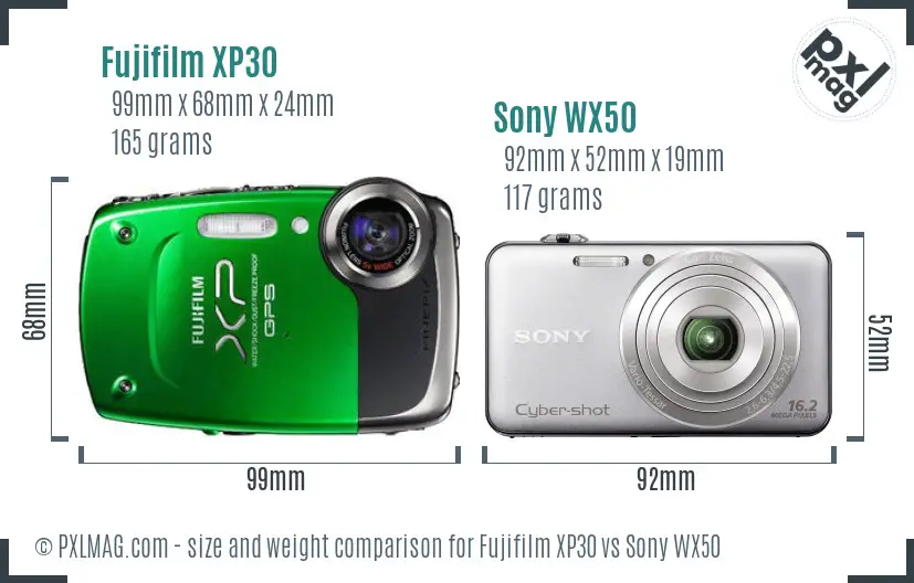 Fujifilm XP30 vs Sony WX50 size comparison