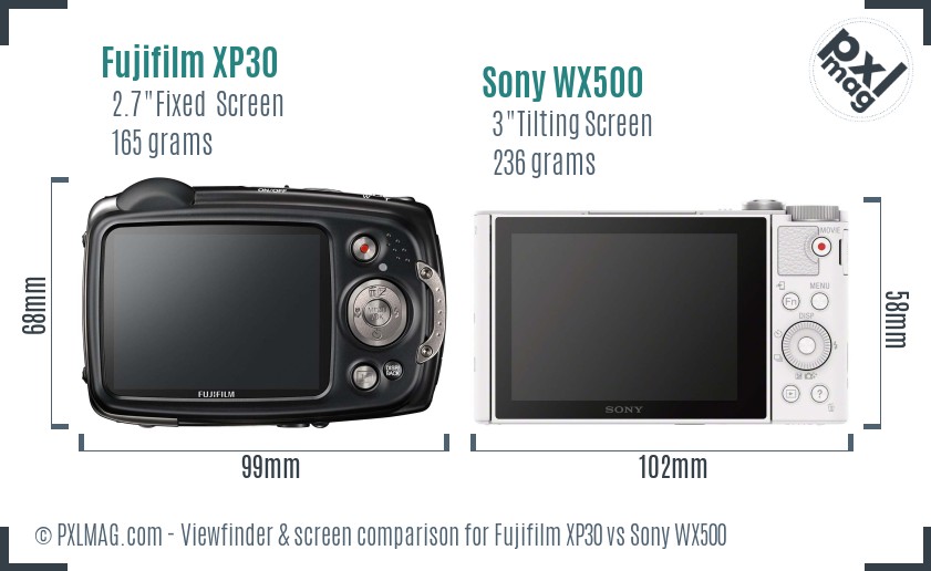 Fujifilm XP30 vs Sony WX500 Screen and Viewfinder comparison