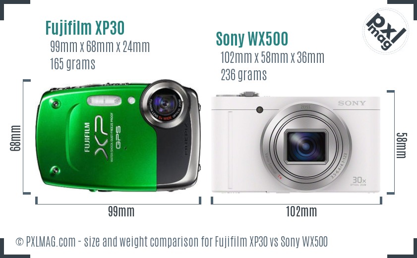Fujifilm XP30 vs Sony WX500 size comparison Fujifilm XP30 vs Sony WX500 size comparison