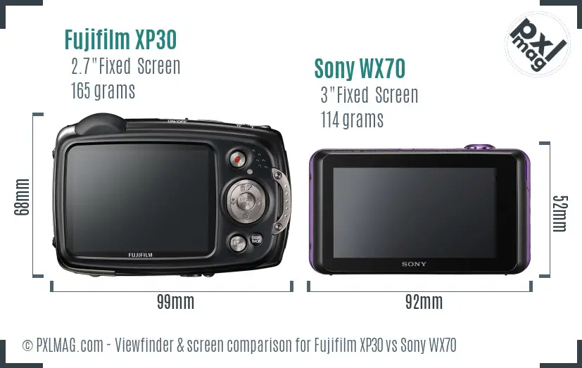 Fujifilm XP30 vs Sony WX70 Screen and Viewfinder comparison