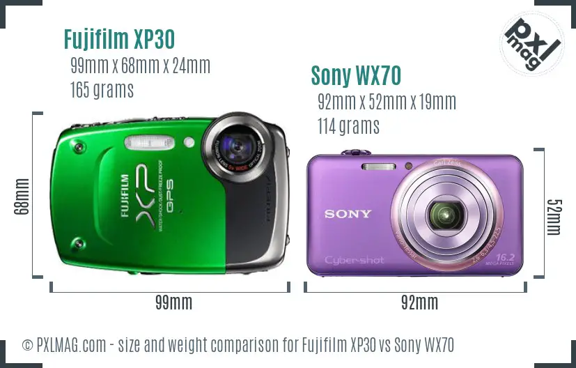 Fujifilm XP30 vs Sony WX70 size comparison