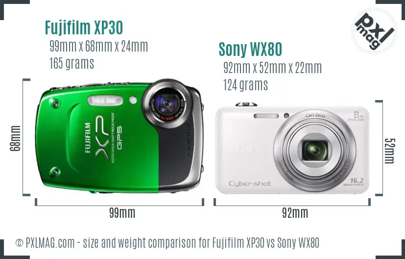 Fujifilm XP30 vs Sony WX80 size comparison