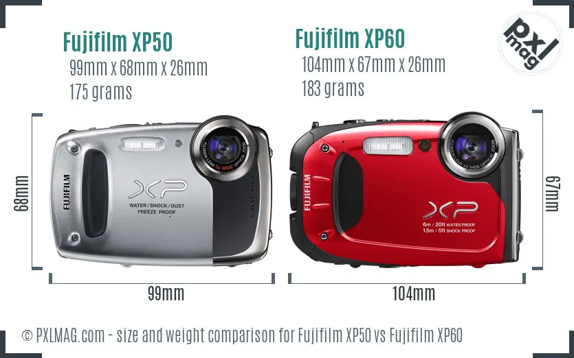 Fujifilm XP50 vs Fujifilm XP60 size comparison