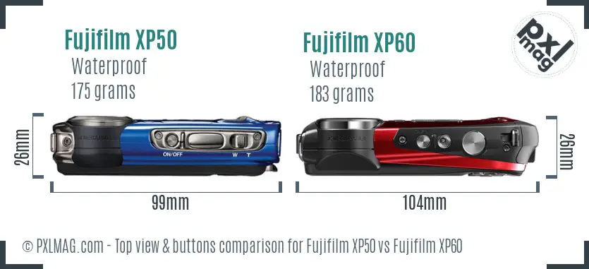 Fujifilm XP50 vs Fujifilm XP60 top view buttons comparison