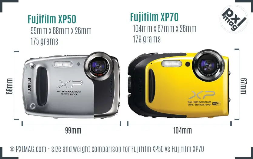 Fujifilm XP50 vs Fujifilm XP70 size comparison
