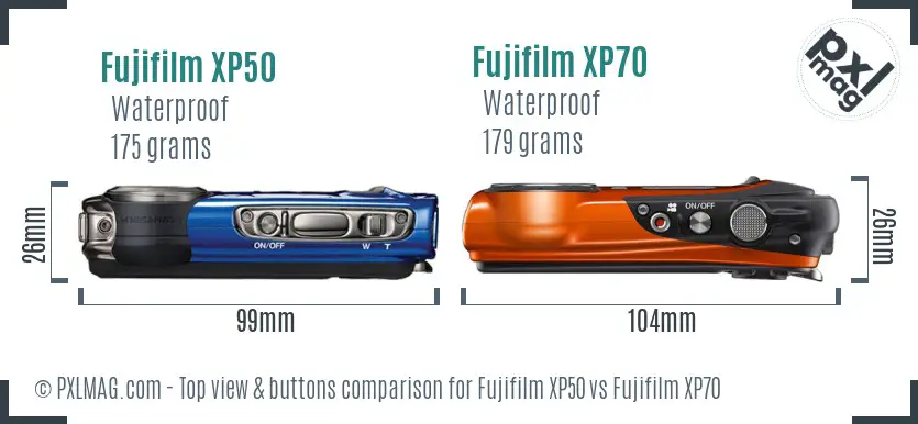 Fujifilm XP50 vs Fujifilm XP70 top view buttons comparison