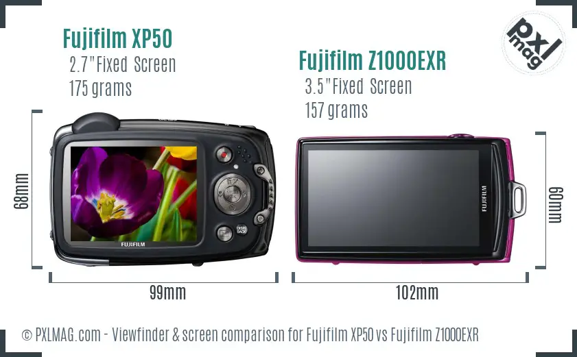 Fujifilm XP50 vs Fujifilm Z1000EXR Screen and Viewfinder comparison
