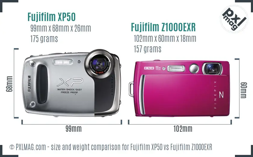 Fujifilm XP50 vs Fujifilm Z1000EXR size comparison