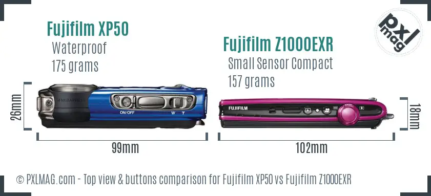 Fujifilm XP50 vs Fujifilm Z1000EXR top view buttons comparison