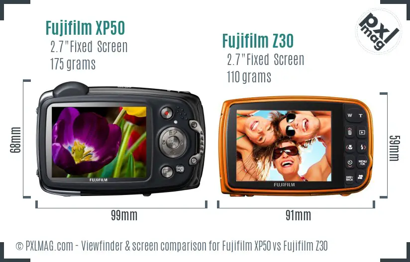 Fujifilm XP50 vs Fujifilm Z30 Screen and Viewfinder comparison