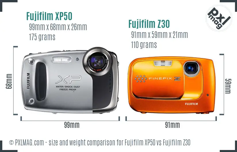 Fujifilm XP50 vs Fujifilm Z30 size comparison